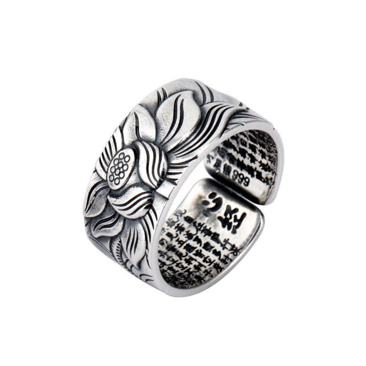 Anello di protezione del sutra del cuore con simbolo del loto in argento sterling 999 Buddha Stones - image 9