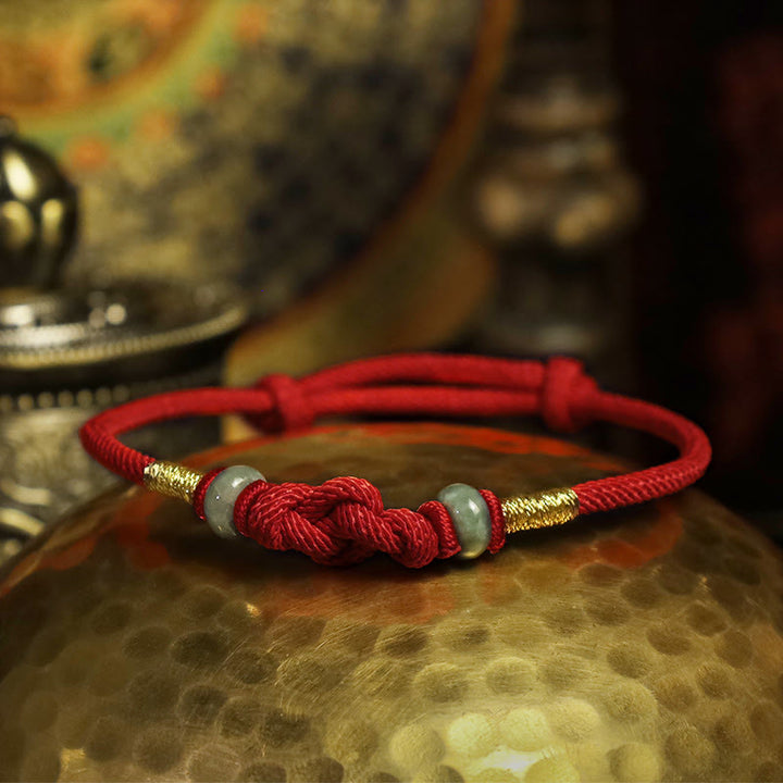 Porta buona fortuna braccialetto di coppia intrecciato con nodo di giada rossa