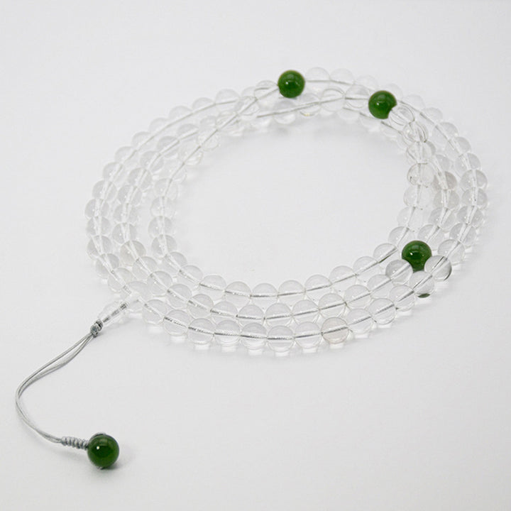 Buddha Stones 108 Perle Braccialetto Meditazione Mala in Cristallo Bianco Giada