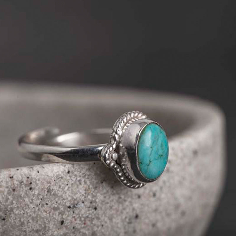 Anello Buddha Stones in argento sterling 925 con turchese e saggezza