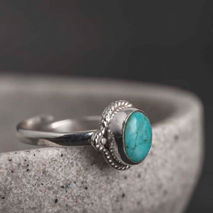 Anello Buddha Stones in argento sterling 925 con turchese e saggezza