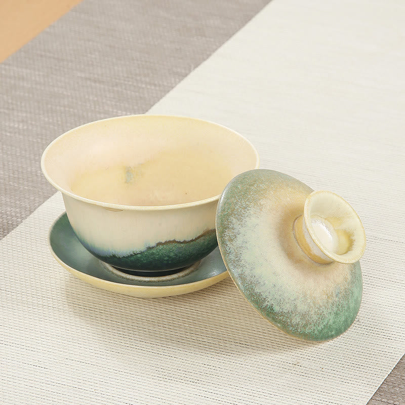 Buddha Stones Green Ocean Waves Design Porcellana Ceramica Gaiwan Sancai Tazza da tè Kung Fu Tazza da tè e piattino con coperchio