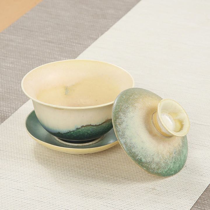 Buddha Stones Green Ocean Waves Design Porcellana Ceramica Gaiwan Sancai Tazza da tè Kung Fu Tazza da tè e piattino con coperchio