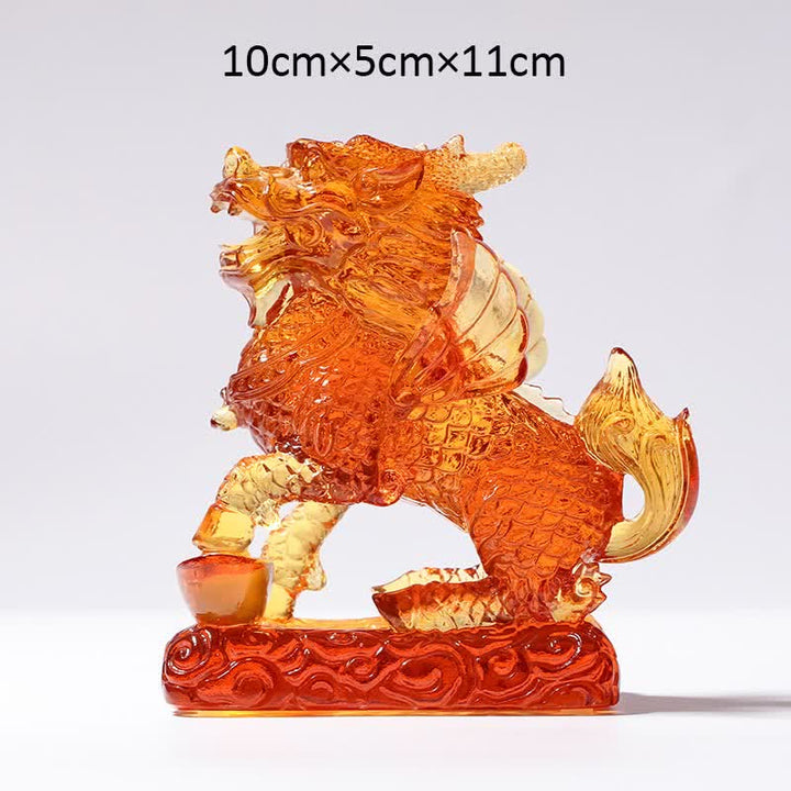 Feng Shui Kirin Fatto a mano Liuli Cristallo Arte Pezzo Fortuna Casa Ufficio Decorazione - Oro - Kirin e lingotto - image 12