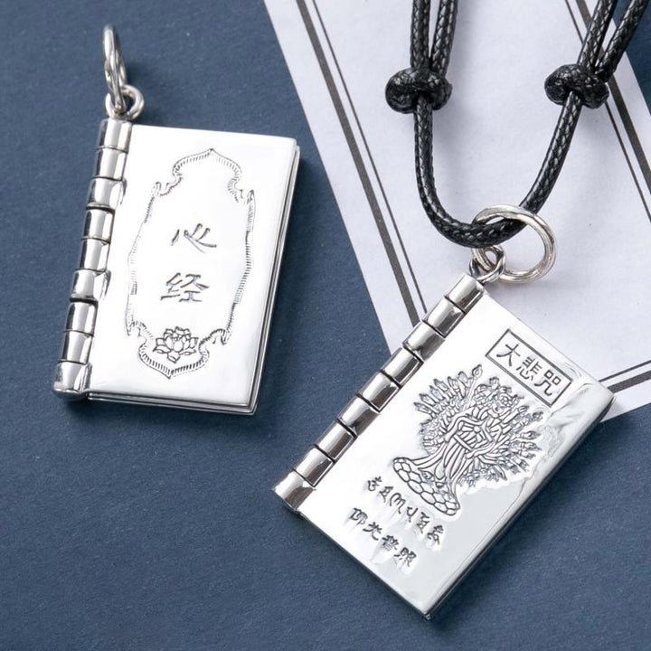 Buddha Stones 990 Argento Sterling Cuore Sutra Grande Compassione Shurangama Mantra Loto Vajra Collana Pendente Pace - image 1