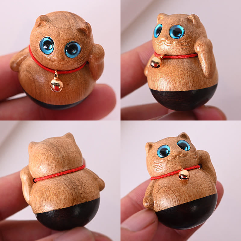 Buddha Stones Mini Gatto Fortunato Gattino Phoebe Zhennan Decorazione di Benedizione del Legno - image 8