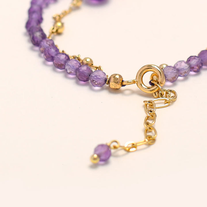 Bracciale a catena a doppio strato con cristalli di ametista placcati in oro 14K Buddha Stones
