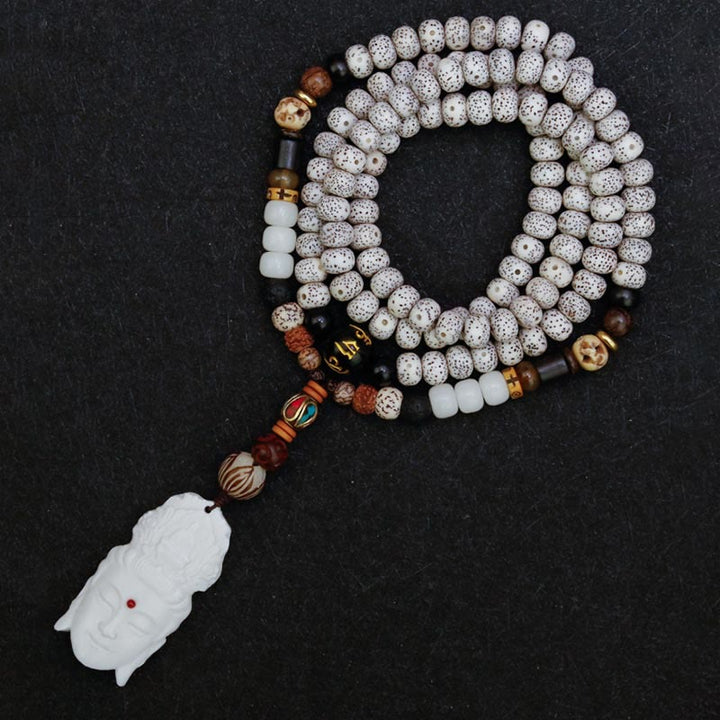 Buddha Stones 108 Perle di Mala Semi di Bodhi Osso di Yak Avalokitesvara Fortunato Pixiu Guan Gong Buddha Demone Pace Bracciale con nappa