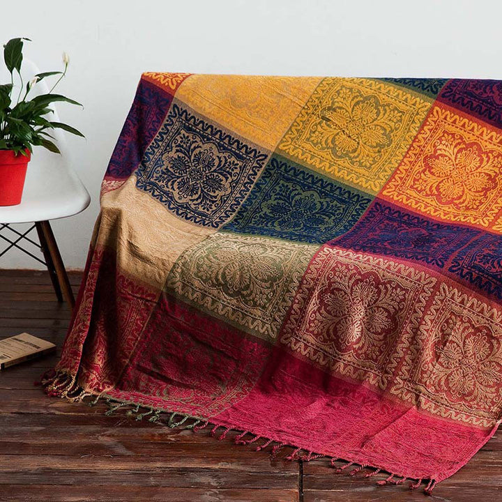 Coperta artigianale tinta a mano con motivo floreale tibetano Buddha Stones