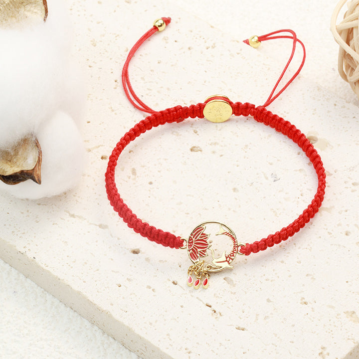 Braccialetto portafortuna rosso con corda, fatto a mano in Buddha Stones, tibetano, con pesce di loto e carpa koi