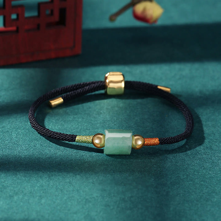 Braccialetto in corda intrecciata con protezione dalla fortuna in malachite, fatto a mano in Tibet, con Buddha Stones verde e pietra rossa