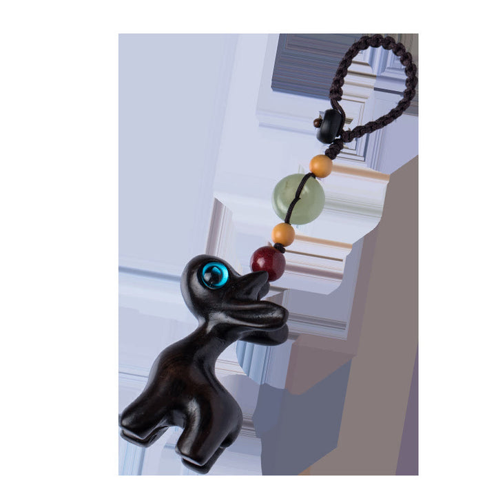 Buddha Stones Legno di sandalo verde Legno di ebano Mini cervo Fibbia di pace positiva Portachiavi Telefono Decorazione appesa