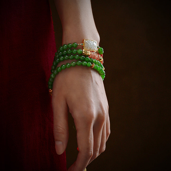 Buddha Stones 108 Mala Beads Ciano Giada Agata Rossa Braccialetto della Fortuna del Buddha che Ride - image 6