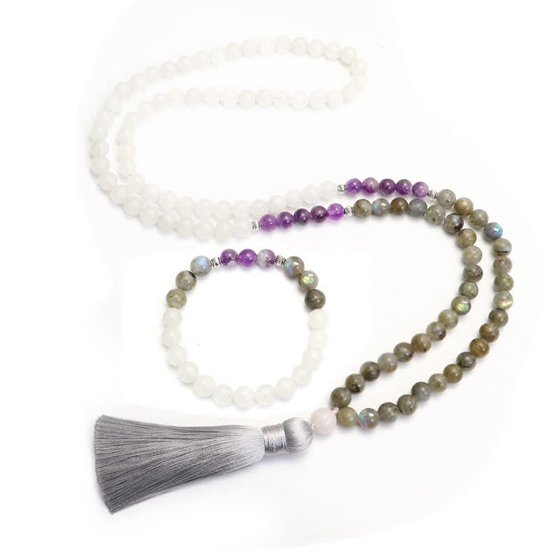 Buddha Stones 108 Mala Beads Agata Bianca Ametista Nero Glitter Pietra Braccialetto di Protezione
