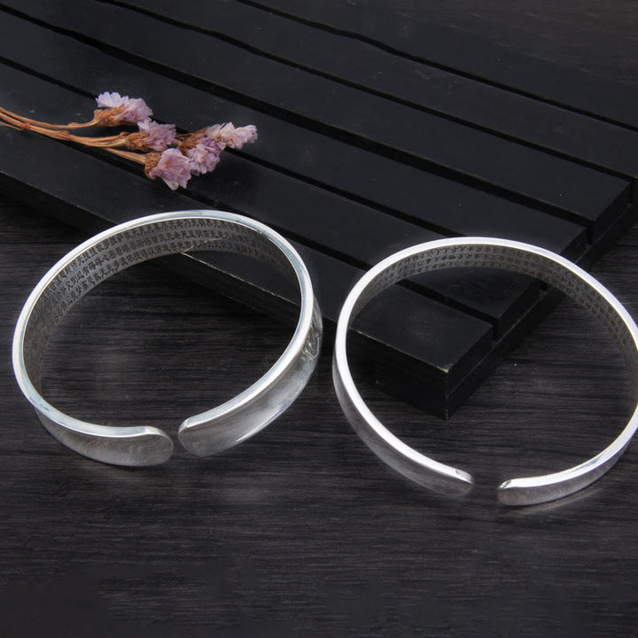 Buddha Stones 999 Sterling Silver Om Mani Padme Hum Cuore Sutra Amore Pace Bracciale Bangle