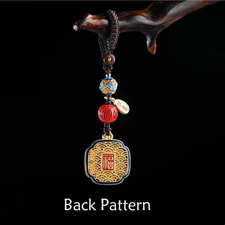 Portachiavi con ciondolo a forma Buddha Stones Fu Character Blessing Ruyi