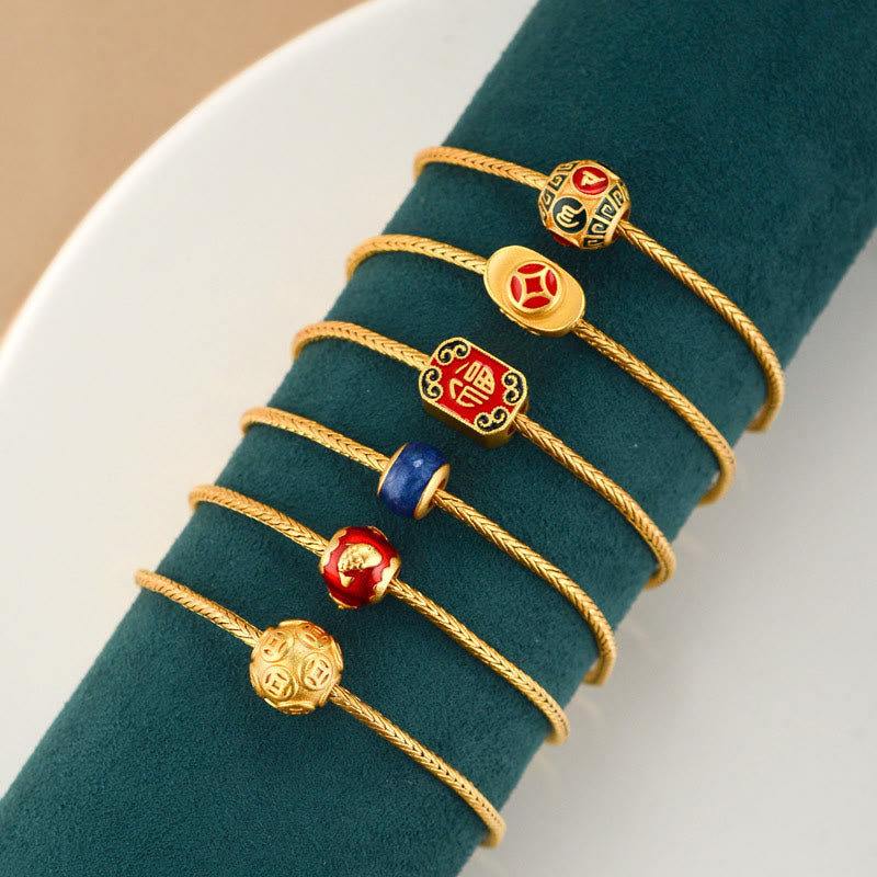 Braccialetto della pace Buddha Stones tibetane in oro 18 carati Om Mani Padme Hum, pesce koi portafortuna, carattere Fu, moneta di rame - image 1