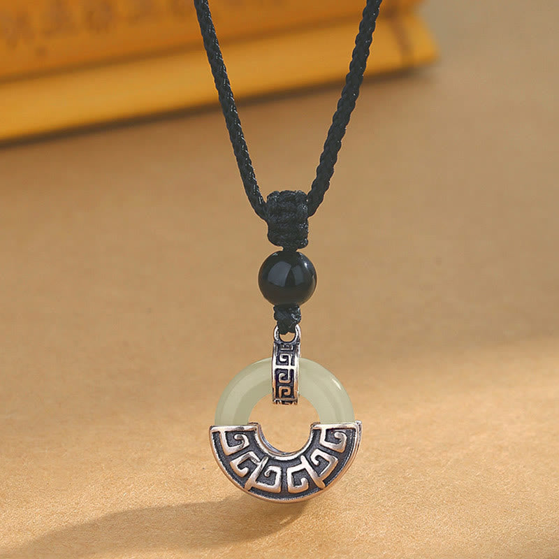 Collana con ciondolo Buddha Stones in argento sterling 925, giada naturale di Hetian, fibbia della pace e prosperità - Giada di Hetian (Prosperità♥Abbondanza) - image 0