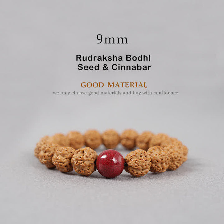 Buddha Stones Tibet Rudraksha Bodhi Seed Dzi Bead Ambra Turchese Bracciale della Ricchezza - 9 mm - Seme e cinabro di Rudraksha Bodhi - image 10