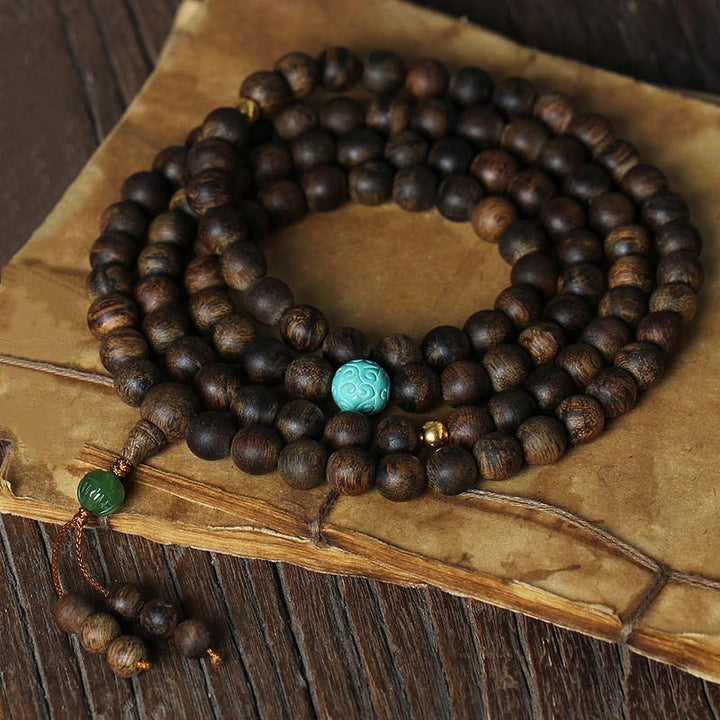 Buddha Stones 108 Mala Beads Nha Trang Agarwood Turchese Preghiera Meditazione Bracciale Mala