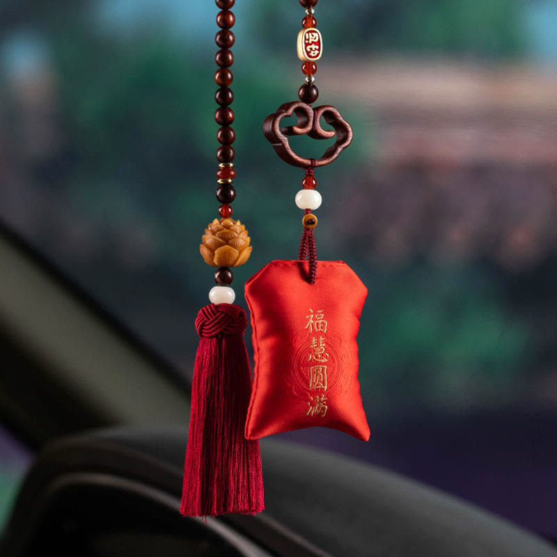 Buddha Stones tibetane piccole foglie di sandalo rosso loto cinabro bustina protezione nappa auto decorazione appesa
