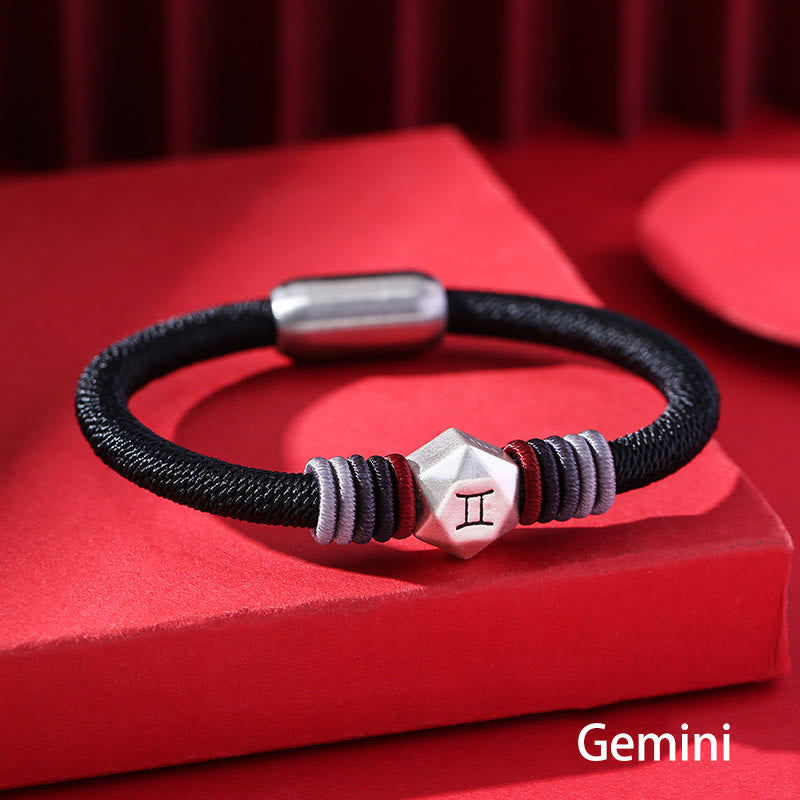 Braccialetto fatto a mano con corda e benedizione delle 12 costellazioni dello zodiaco in argento sterling 999 Buddha Stones