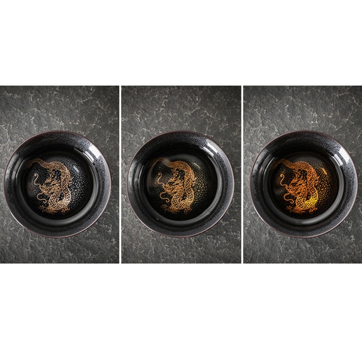 Buddha Stones Tazza da tè in ceramica con foglia d'oro cinese Jianzhan Drago Fenice Loto Avalokitesvara Pesce Koi Tazza da tè Tenmoku Kung Fu Ciotola da tè - image 2