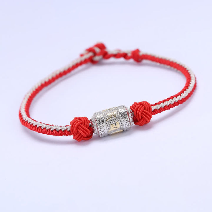 Braccialetto con corda rossa, in argento sterling 925, con ruota di preghiera Om Mani Padme Hum, con Buddha Stones e forza