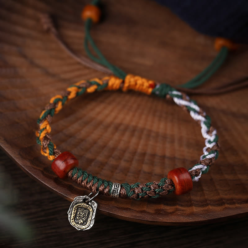 Bracciale intrecciato con protezione in osso di cammello , Buddha Stones 925, con dea della ricchezza, Zakiram