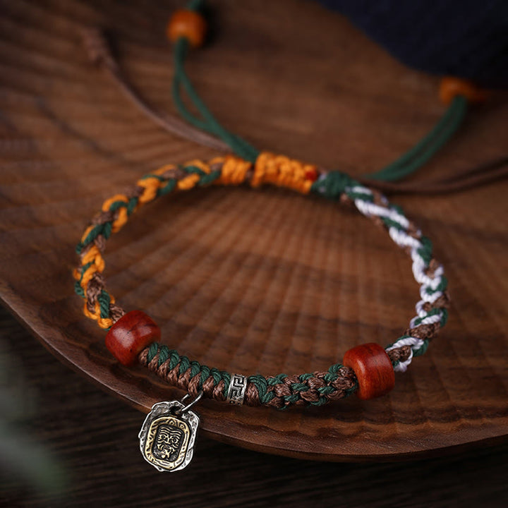Bracciale intrecciato con protezione in osso di cammello , Buddha Stones 925, con dea della ricchezza, Zakiram