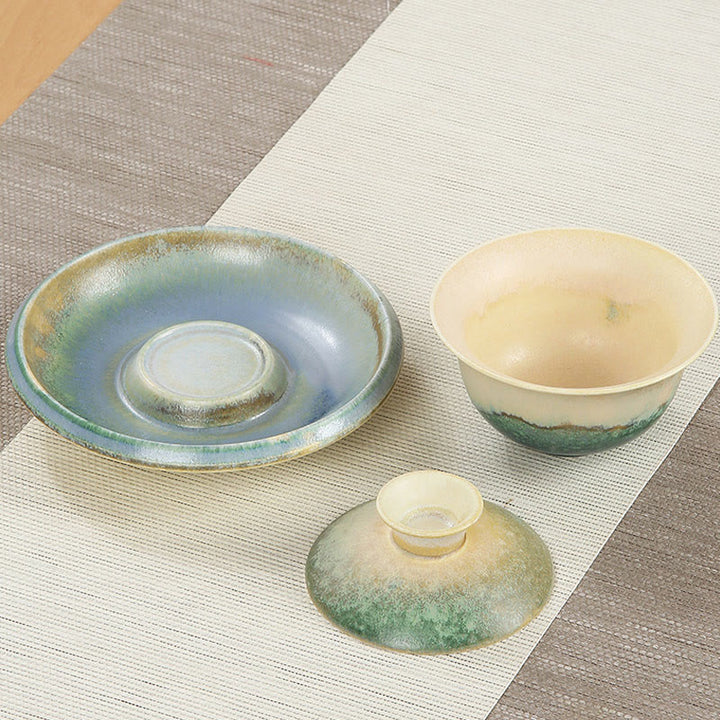 Buddha Stones Green Ocean Waves Design Porcellana Ceramica Gaiwan Sancai Tazza da tè Kung Fu Tazza da tè e piattino con coperchio