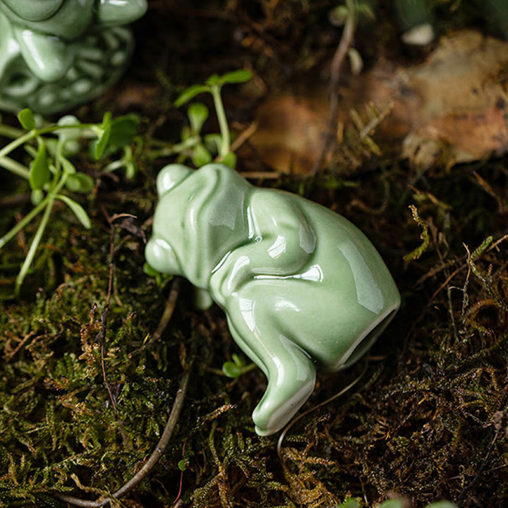 Buddha Stones Mini Piccolo Meditazione Loto Riposo Rana Ceramica Ricchezza Fortuna Casa Tè Animale Domestico Figurina Decorazione