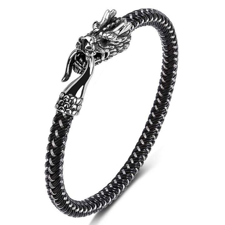 Braccialetto di protezione in acciaio al titanio e drago con Buddha Stones - Bianco e nero - 165mm - image 0