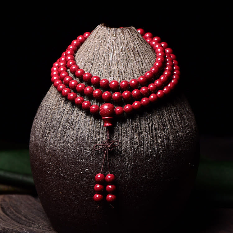 Buddha Stones 108 Mala Beads Cinnabar Om Mani Padme Hum Pattern Braccialetto di benedizione inciso - image 18