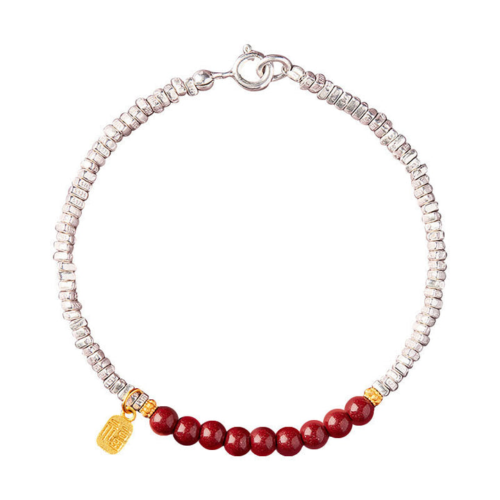 Bracciale Buddha Stones 925 Sterling Silver Cinnabar Fu Character Blessing