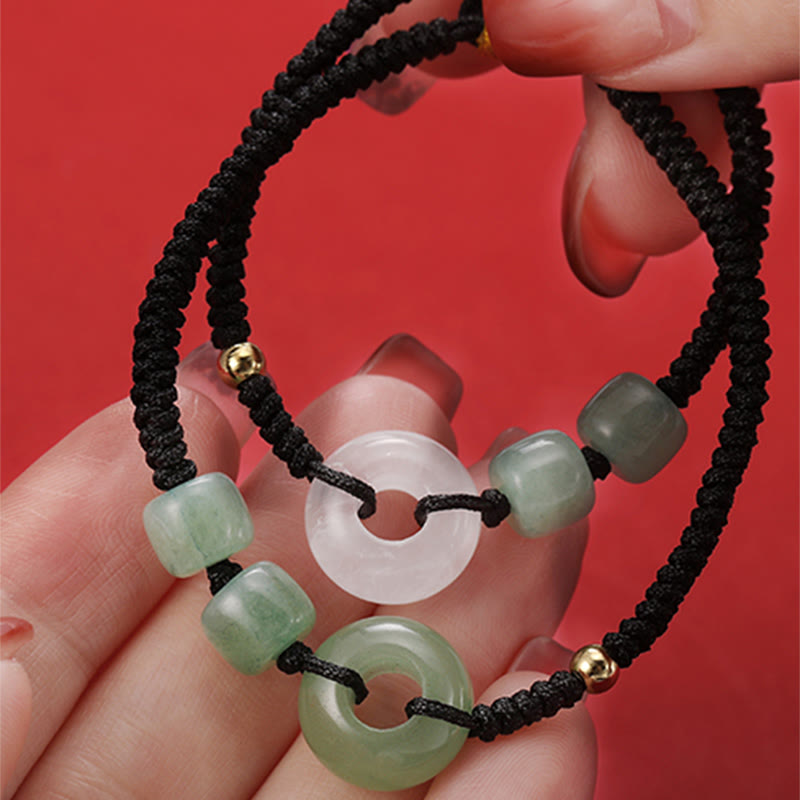 Buddha Stones 2 pezzi Braccialetto di coppia intrecciato con fibbia della pace, giada bianca, avventurina verde e fortuna
