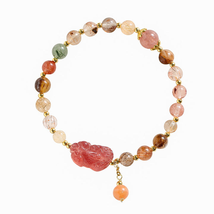 Braccialetto Buddha Stones Natural Rutilato Quarzo Fragola PiXiu Wealth