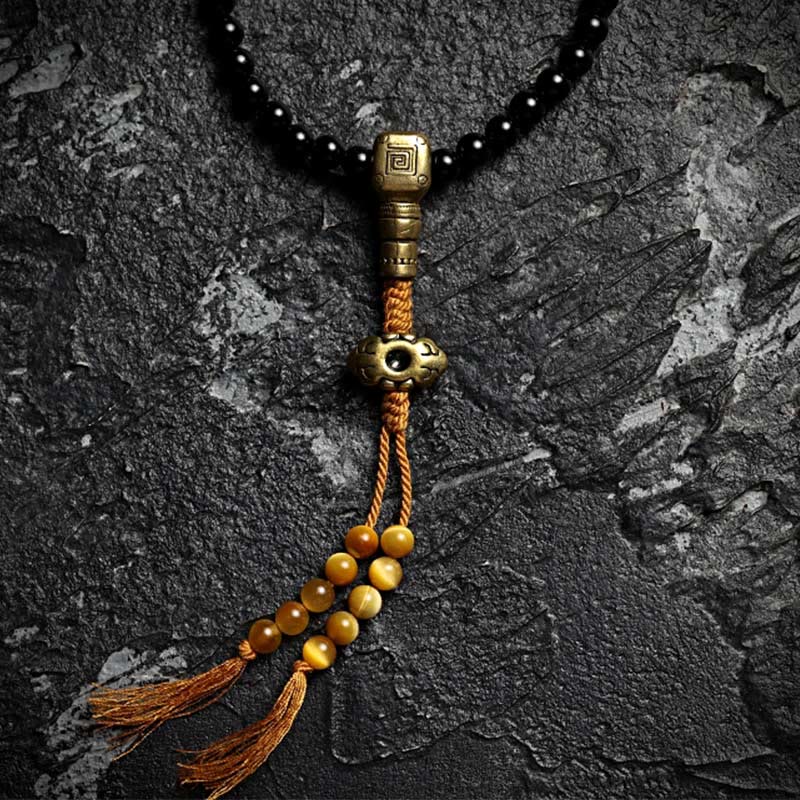 Buddha Stones Tibetano 108 Perle Mala Onice Nero Perle Occhio di Tigre Nove Palazzi Braccialetto di Protezione Bagua