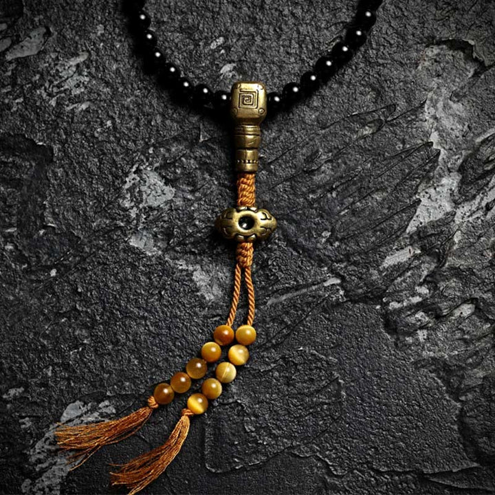 Buddha Stones Tibetano 108 Perle Mala Onice Nero Perle Occhio di Tigre Nove Palazzi Braccialetto di Protezione Bagua