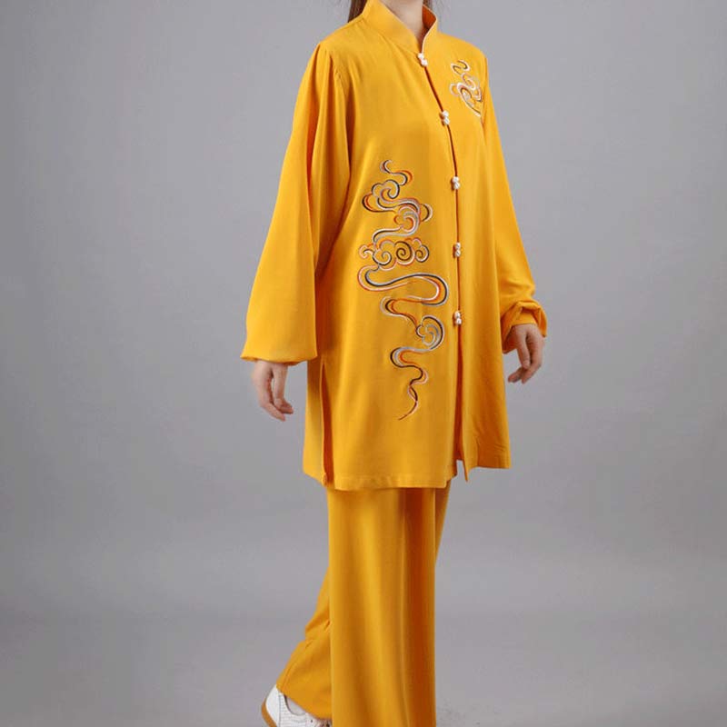 Buddha Stones Nuvole di buon auspicio Ricamo Meditazione Preghiera Spirituale Zen Tai Chi Qigong Pratica Set di abbigliamento unisex