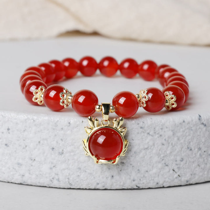 Buddha Stones Anno del Drago Agata Rossa Giada Fibbia della Pace Fu Carattere Braccialetto del Successo
