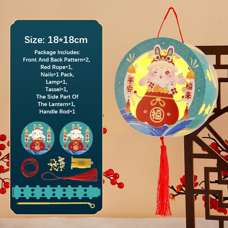 Buddha Stones fai da te Buona fortuna Coniglio carino Lanterna di carta Lampada Decorazione lanterna per festa di metà autunno