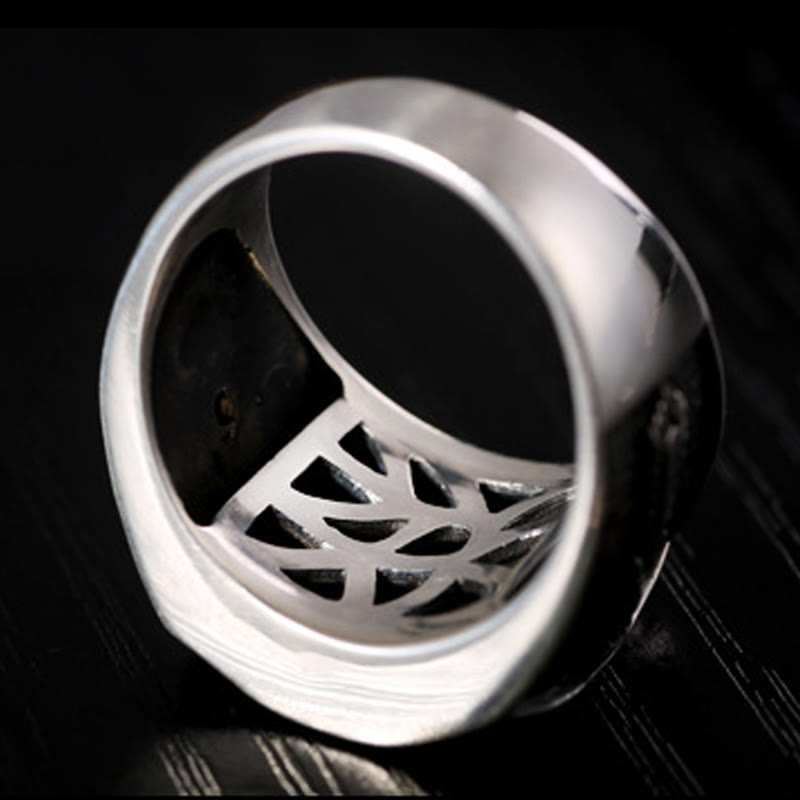 Anello regolabile con protezione intagliata in argento sterling 925 con design sanscrito Buddha Stones