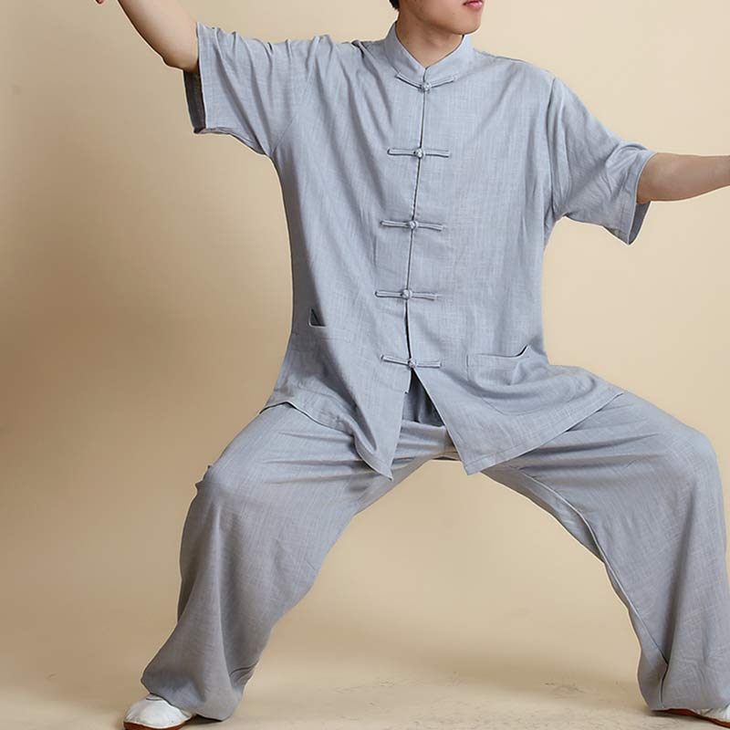 Buddha Stones Meditazione Zen Preghiera Spirituale Tai Chi Qigong Pratica Unisex Ricamo Abbigliamento Set - Manica corta grigia - US14, UK/AU18, EU46 (3XL) - image 30