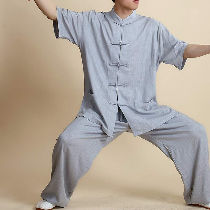 Buddha Stones Meditazione Zen Preghiera Spirituale Tai Chi Qigong Pratica Unisex Ricamo Abbigliamento Set - Manica corta grigia - US14, UK/AU18, EU46 (3XL) - image 30