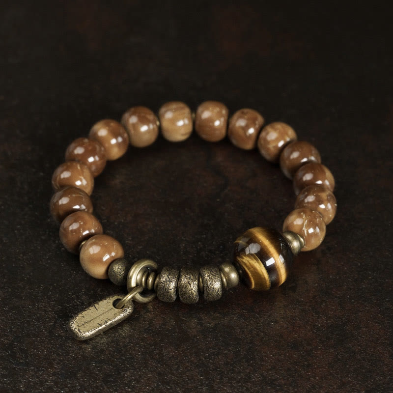 Braccialetto Buddha Stones Kuka Seed Tiger Eye Oro Lucentezza Ossidiana Rame Ricchezza Fortuna