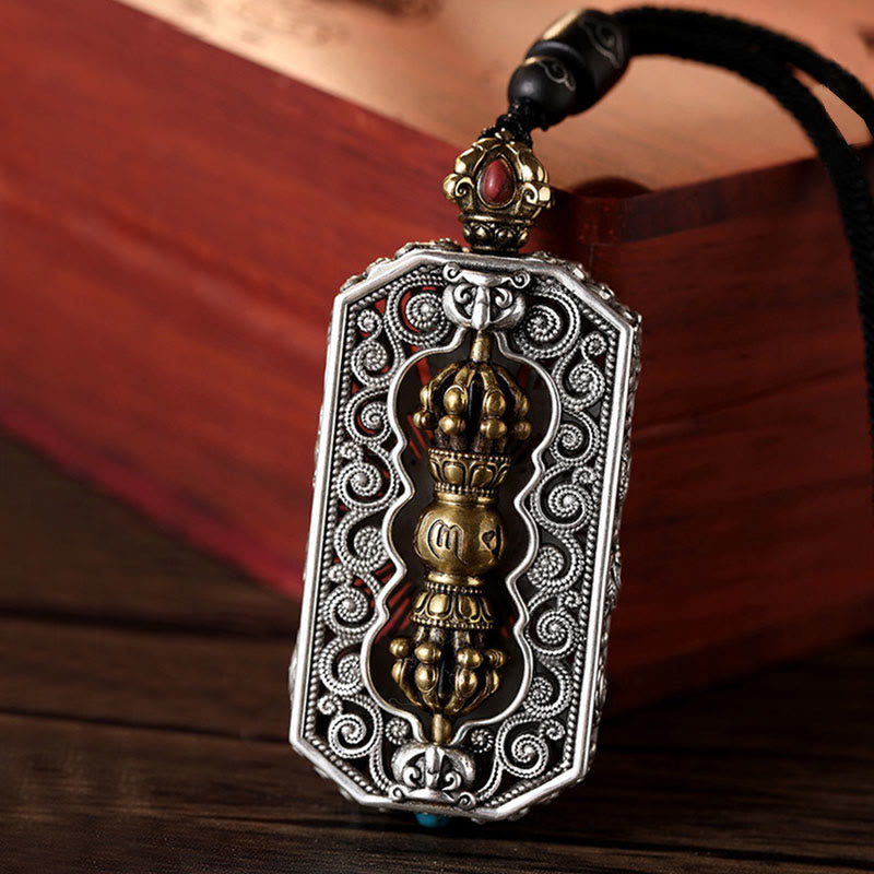 Buddha Stones Tibetano Om Mani Padme Hum Intagliato Dorje Vajra Girevole Loto Modello Purezza Corda Collana Pendente - Dorje Vajra e Om Mani Padme Hum - image 0
