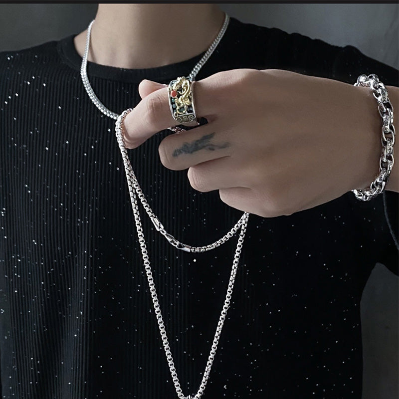 Anello di protezione PiXiu Abacus in argento sterling 925 Buddha Stones e agata rossa turchese - image 4