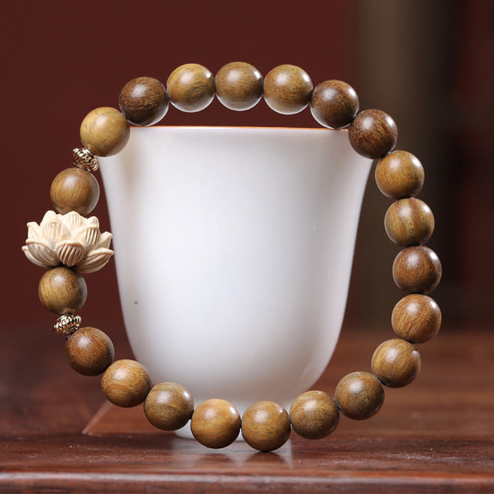Braccialetto rilassante Buddha Stones Sandalo verde Bosso Loto