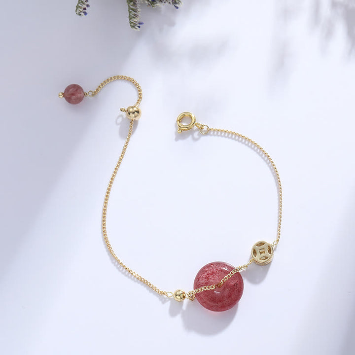 Bracciale Buddha Stones Strawberry Quartz Peace Buckle Coin Love